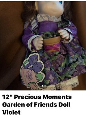 Precious Moments Purple Floral Dress Doll with Tiny Flower Pot
